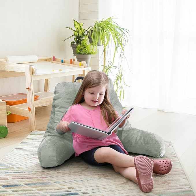 Nestl Reading Pillow with Shredded Memory Foam, Designed for Sitting Up in Bed and Couch, Back and Arms Adjustable Support for Adult & Teens Backrest Pillows for Reading with Washable Cover Sage Green