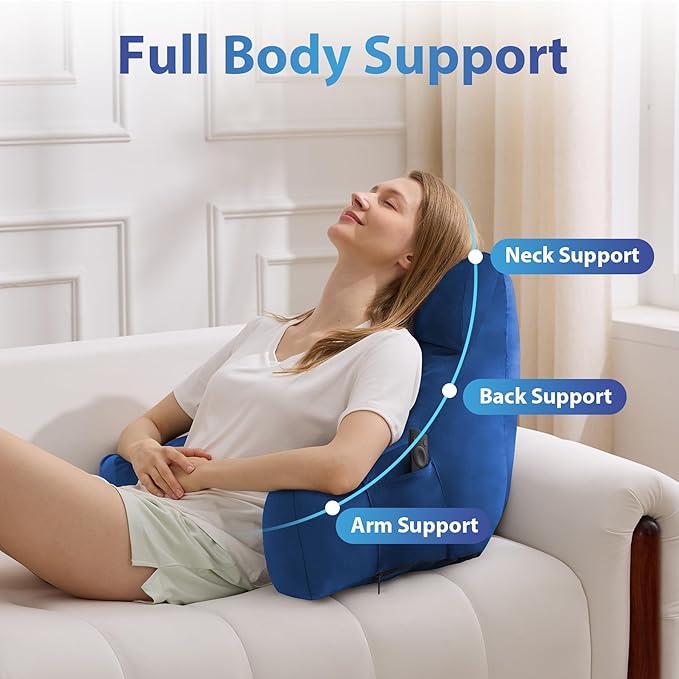 IPYNBAP Back Pillow for Bed Sitting up, Reading Pillow for Sitting in Bed Adult, Back Support Pillow, Memory Foam Sit up Lounge Backrest Pillow with Arms for TV, Couch, Chair, Dorm, 18 Inch, Navy Blue