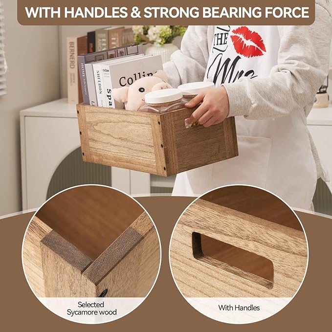 KIRIGEN Stackable Wood Storage Cube /Basket/ Bins Organizer for Home Books Clothes Toy - Modular Open Cubby Storage System - Office Bookcase Closet Shelves C15-DBR