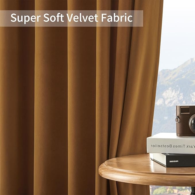 Joydeco Brown Velvet Curtains 102 inch Length 2 Panels, Luxury Blackout Rod Pocket Thermal Insulated Window Curtains, Super Soft Room Darkening Drapes for Living Dining Room Bedroom,W52 x L102 inches