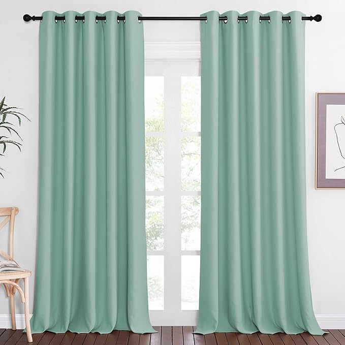 NICETOWN Sliding Door Window Treatment Blackout Patio Door Curtain Panels, Privacy Thermal Drapes for Bedroom Living Room Department with Grommet Top (Aqua Blue, W66 x L110)