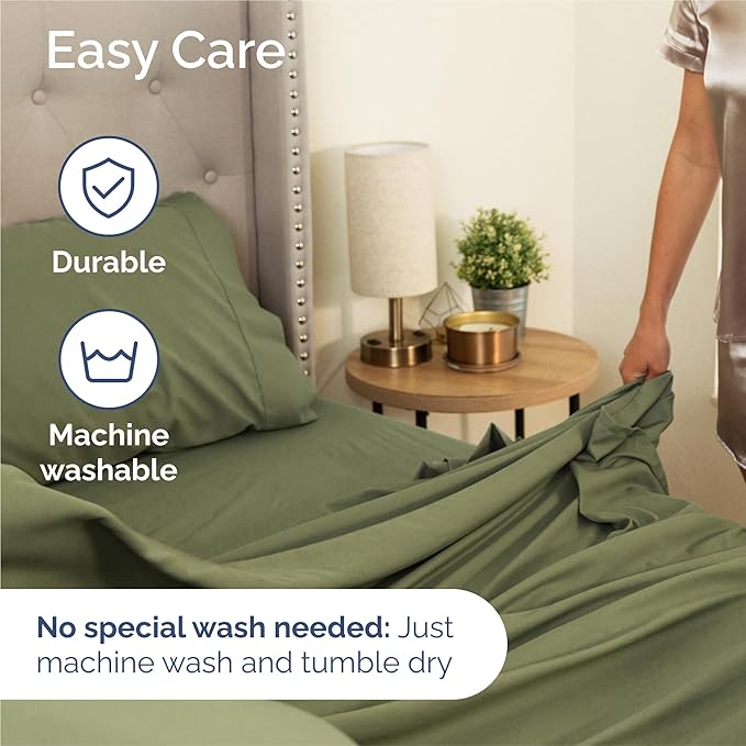Split King 7 Piece Sheet Set - Cooling & Breathable - Hotel Luxury Bedding, Includes Fitted Sheets for Women, Men, Kids & Teens - 1 Flat, 2 Fitted Sheets, 4 Pillowcases w/Deep Pockets - Sage Green