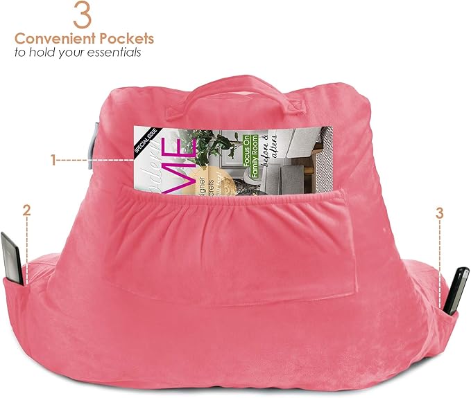 Nestl Reading Pillow for Kids & Teens with Shredded Memory Foam, Backrest Pillows for Reading, Watching, and Gaming, Use on The Couch, Bed, or Floor, Adjustable Support with Washable Cover Light Pink