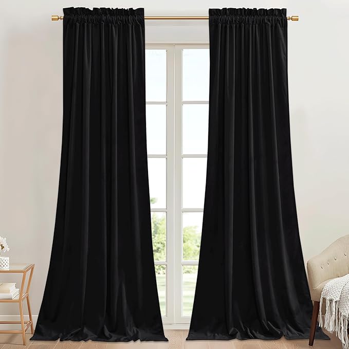 StangH Black Velvet Doorway Curtains 84 inches Long Blackout Thermal Insulated Thick Window Drapes for Home Theater Studio Room/Living Room/Kitchen, W42 x L84, 2 Panels