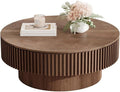 LKTART Round Coffee Table for Living Room, Accent Fluted Drum Coffee Table with Storage, Modern Solid Wood Veneered Circle Center Tea Table for Small Space Apartment (39.4''D×14''H-Walnut)