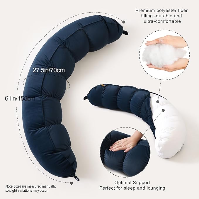 Peallow(Pat. Pend) – Long Round Body Pillow for Adults, Bolster Pillow for Sleeping, Soft and Supportive Pillow for Sleeping & Lumbar Support (Teal Blue,47")