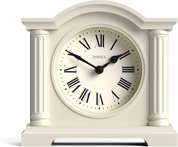 JONES CLOCKS® Kensington Mantel Clock | Classic Arch top Clock | Pale Cream | Stylish & Contemporary | Ideal for Desk, Mantelpiece, Bookshelf or Bedside