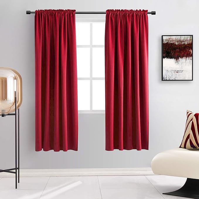 DONREN Christmas Festival Red Blackout Curtains - Set of 2 Thermal Insulated Rod Pocket Curtain Panels for Bedroom(42 W x 63 L)