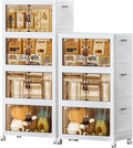 JEKO&JEKO 436Qt Stackable Storage Bins with Lids and Wheels, Foldable Collapsible Plastic Boxes for Clothes, Home, White, 6Pack
