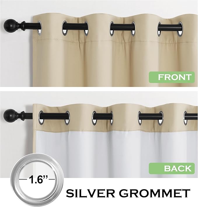 KGORGE 4-in-1 Soundproof Anti Dust 100% Blackout Curtains with Melt-Blown Layer Noise Reducing Thermal Insulating Window Drapes for Bedroom Nursery, W 52 x L 84, Beige, 2 Panels