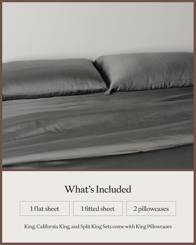 Cozy Earth Luxury Bed Sheet Set - 100% Viscose from Bamboo Fabric, Ultra-Soft & Breathable, Fits Regular & Deep Pocket Mattresses up to 20" - 4 Pieces Full Sheet Set Charcoal Grey