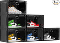 KEFA XL Shoe Storage Box Organizer, 6 Pack Shoe Boxes Clear Plastic Stackable, Sneaker Display Case Container Fit for US 13 (Side 6 PACK BLACK)