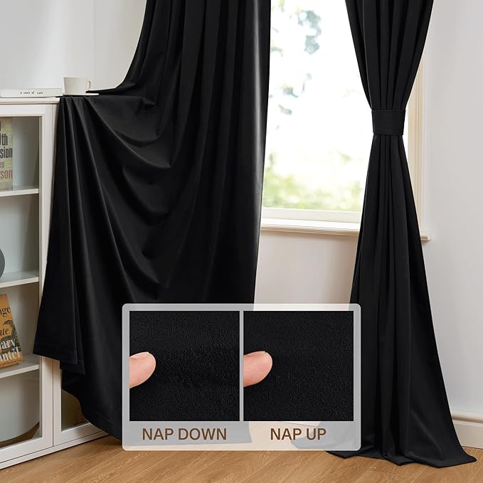 StangH Black Velvet Curtains - Premium Blackout Drapes for Bedroom, Heavy Soft Curtains with Light Blocking, Classic Black Home Decor, W52 x L100, 2 Panels