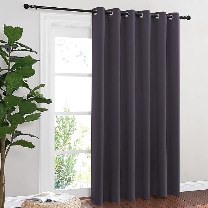 NICETOWN Blackout Sliding Door Curtains 84 Inch Length, Extra Wide Room Divider Grommet Energy Saving Thermal Insulated Curtain for Patio Door Window(W80 x L84, 1 Panel, Greyish Purple)