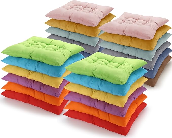 Geetery 24 Pcs Floor Pillows for Classroom Bulk Square Seating Cushions for Floor Chair School Kindergarten Reading Corner, 15.7'' Large Thick Meditation Cushions Yoga Nursery Daycare (Bright Color)