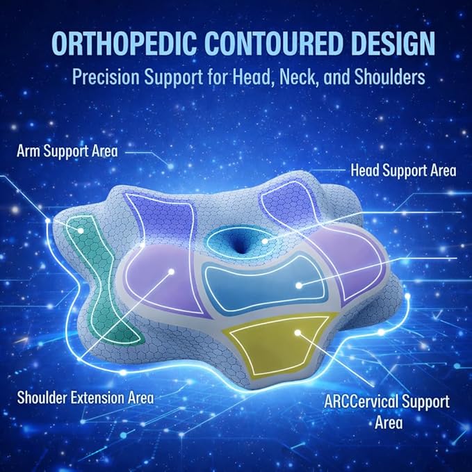 Side Sleeper Cervical Pillow with Butterfly Contour, Dual-Height Ergonomic Memory Foam Pillow for Neck Support, Washable Cover, 24.41" x 15.57