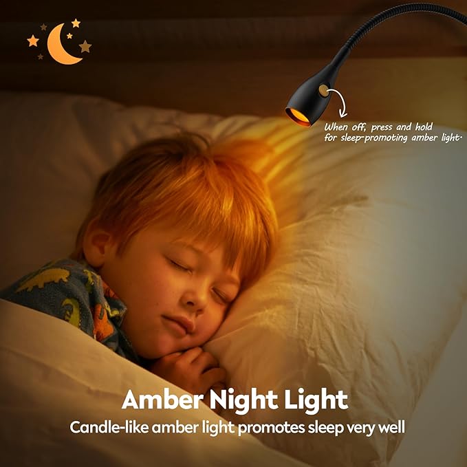 acegoo Minimalist Reading Light for Bed Headboard Dimmable Book Light Clip on Lamp with USB-C Adapter, Flexible Neck & Handy Lamp Head Switch, CRI 95+