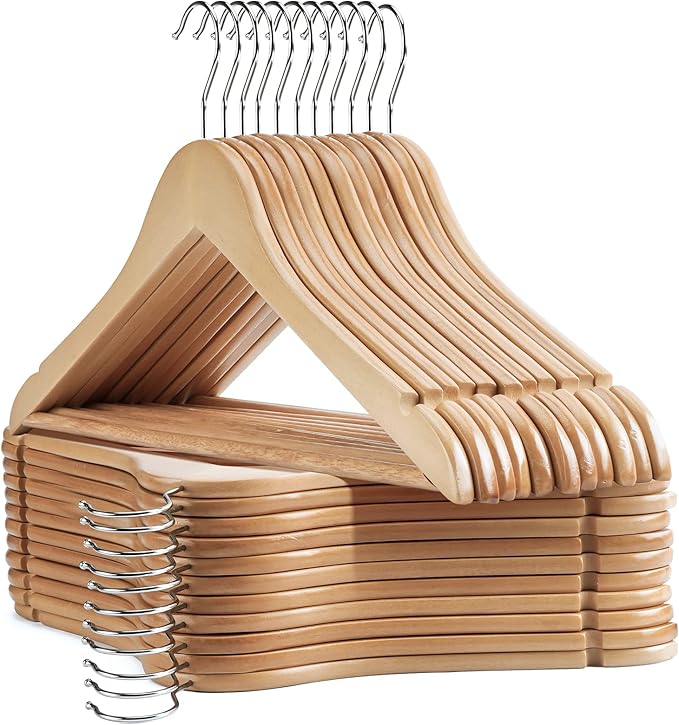 Wooden Hangers 30 Pack Clothes Hanger for Daily Used,Coat Hangers for Closet,Heavy Duty Wood Hanger for Suit, Shirts, Jackets, Dress, Pant （Light Natural）
