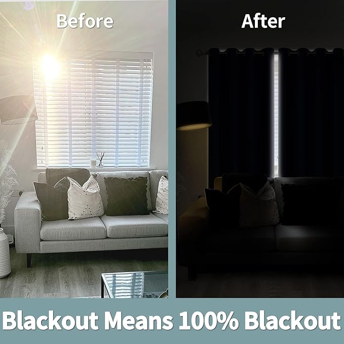 BGment Short 100% Blackout Curtains for Bedroom, Thermal Insulated Energy Efficiency Noise Reducing Grommet Curtains 45 Inch Length with Liner for Small Window 2 Panels Each 52 Inch Wide, Navy Blue