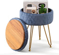 Cpintltr Foot Stool Velvet Storage Ottoman with Removable Lid Round Sofa Stools Foot Rest with Padded Seat Modern Style Makeup Stool Decorative Furniture Suitable for Lounge Dorm Room Bluish Grey