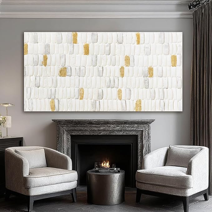 YETHEN WAL White and Gold Textured Abstract Wall Art, Minimalist Neutral Canvas Painting Modern Artwork for Living Room Bedroom Office Decor 24x48 Inch