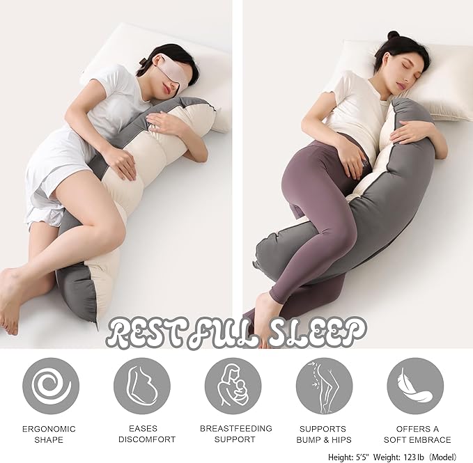 Peallow(Pat. Pend) – Long Round Body Pillow for Adults, Bolster Pillow for Sleeping, Soft and Supportive Pillow for Sleeping & Lumbar Support (Gray-White, 39")