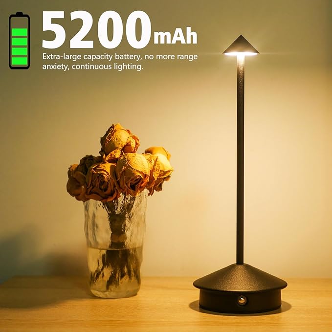 2 Pack Cordless LED Table Lamp, Rechargeable 5200mAH Battery Operated Lamp for Decor, 3 Color Stepless Dimming Desk Lamps, for Restaurant, Bedroom, Outdoor Camping, Coffee Shop, Night Light