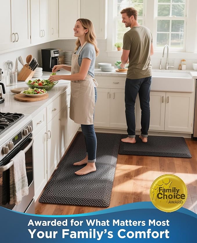 Ophanie Kitchen Mats for Floor, 3/4 inch Thick, 20x32 Anti Fatigue Cushioned Mat, Kitchen Rugs, Waterproof, Comfort Ergonomic Standing Mat for Office, Home, Sink, Black Non-Slip Ridged Bottom