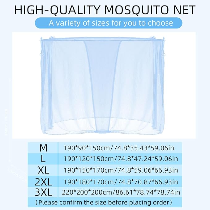 4 Corners Mosquito Net for Mosquiteros para Camas Bed Canopies Netting Bed Drapes Rectangular Mosquito Mesh for Camping Home Outdoor Travel(Blue,L75 X W35.5 X H59 Inch,1 Opening)