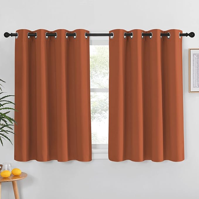 NICETOWN Blackout Burnt Orange Curtain for Girls Bedroom - Solid Grommet Sound & Light Reducing Room Darkening Window Treatment Thermal Drape for Cafe/Kids Room (1 Panel, W52 x L45)