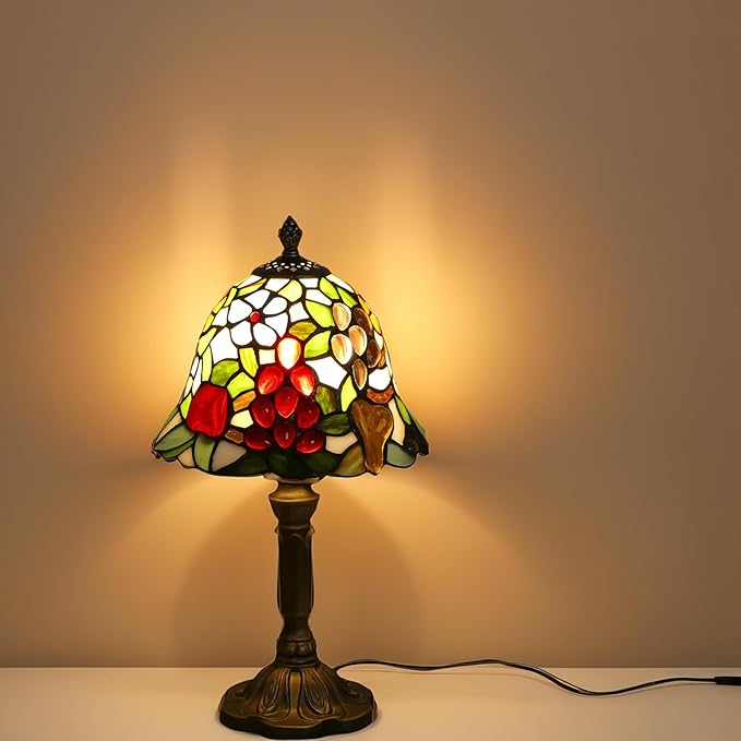 Mini Tiffany Table Lamp Nightstand Lamps Handmade Stained Glass Bedside Lamp Fruit Night Light for Office Bookcase Bar Bedroom Living Room,7.87 inch