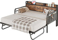 LIKIMIO Twin Daybed with Trundle Bed, Storage Headboard with Charging Station, Sofa Day Bed with Strong Supports for Living Room, Bedroom, and Guest Room, Industrial Brown