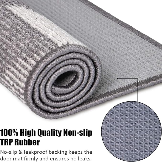 Indoor Doormat 32"x 48", Absorbent Front Back Door Mat, Rubber Backing Non Slip Floor Mats Inside Mud Dirt Trapper Outside Entrance Front Door Rug Carpet, Machine Washable Low Profile - Grey Geome