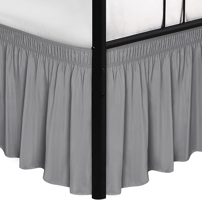 Biscaynebay Wrap Around Bed Skirts with Split Corners for King Beds 18" Drop, Silver Grey Adjustable Elastic Dust Ruffles Easy Fit Wrinkle Resistant Silky Luxurious Fabric Machine Washable