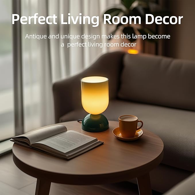 8.9" Modern Glass Table Lamp for Living Room, Dimmable Desk Lamps for Bedroom, UL Listed Nightstand Lamp with Dome Base, End Table Lamps for Side Tables, College Dorm, Office, Glossy Green