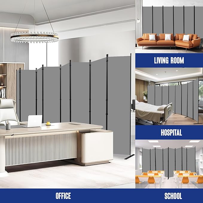 Room Divider and Folding Privacy Screens 8 Panel, 14.67 Ft Wide Partition Room Dividers, Portable Room Divider Panel for Room Separtition, Large Wall Dividers for Room, Office, School,Studio Grey