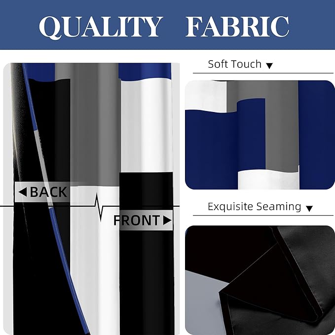 Navy Blue Grey 100% Blackout Curtains for Bedroom 84 inch Long 2 Panels Set Gray Modern Abstract Geometric Black Out Curtains Insulated Room Darkening Window Drapes for Living Room, 52Wx84L