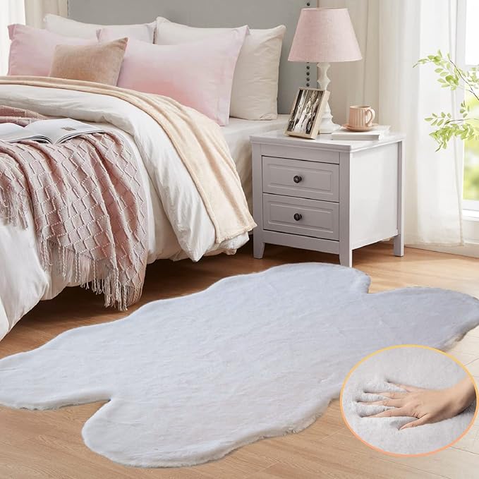 Grey Faux Rabbit Washable Furry Fur Area Rugs for Living Room Bedroom Gray Fluffy Sheepskin Rug Nursery Decor 4x6 Area Rug