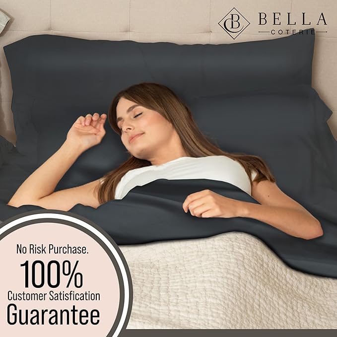 Bella Coterie Luxury Bamboo Viscose Twin XL Size Sheet Set | 100% Organically Grown | Ultra Soft | Cooling for Hot Sleepers | 18" Deep Pocket [Charcoal Grey]