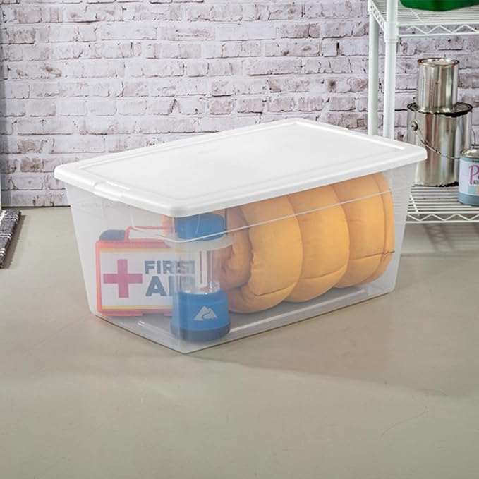 Sterilite 4-Pack 90 Quart Storage Box, Stackable Clear Plastic Bins with Snap-On Lids - Heavy-Duty Organizing Containers for Closet, Bathroom, and Office