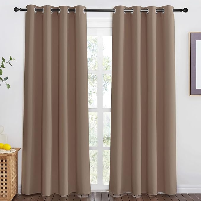 NICETOWN Blackout Doorway Curtain 80 inches Long for Bedroom - Grommet Light & Heat Blocking Window Treatments Sound Reducing Drapes for Living Room (1 Panel, W46 x L80, Cappuccino)