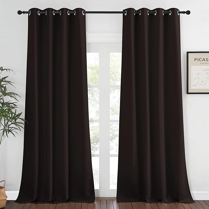 NICETOWN Blackout Room Darkening Curtain - (Toffee Brown Color) Window Treatment Panel for Home Theater, Noise Reducing Shade/Drapery, 52 inches Wide by 95 inches Long, 1 Piece