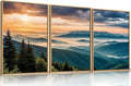 LHIUEM Large Nature Mountain Sunrise Framed Canvas Wall Art,Modern Misty Tree Wall Decor,Boho Forest Green Wall Painting,Landscape Picture Artwork for Living Room,Bedroom,Dining Room,Office -24"x36"x3