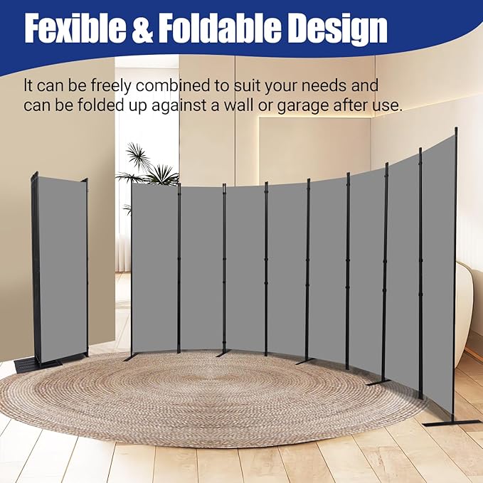 Room Divider and Folding Privacy Screens 8 Panel, 14.67 Ft Wide Partition Room Dividers, Portable Room Divider Panel for Room Separtition, Large Wall Dividers for Room, Office, School,Studio Grey