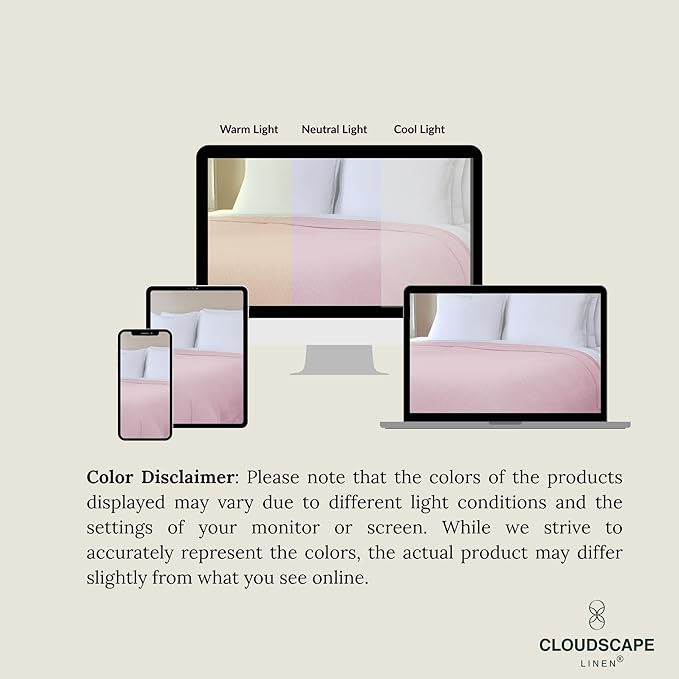 Cloud Scape Linen 100% Cotton Blanket King 92x108 Seashell Pink- Cozy Herringbone Weave, Fits Up to Cal King Beds, Breathable Softness, All-Season Warmth, Heavy Layering Winter Blanket