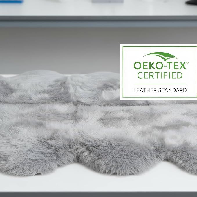 Premium Genuine Sheepskin Rug 5' x 6' Long Fur Soft & Natural Shaggy Living Room Rug, Silver Gray, Six Pelt