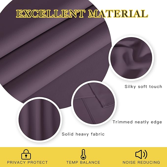 NICETOWN Patio Door Curtain 84 inches Long, Grommet Room Divider Curtain Panel Thermal Insulated Room Darkening for Bedroom/Office, Plum, W100 x L84, 1 Panel