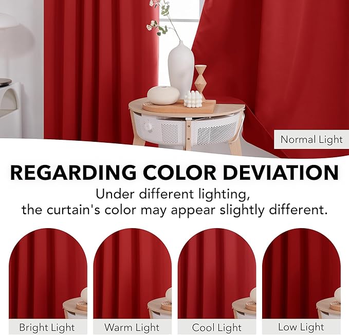 Deconovo Christmas Blackout Curtains, Thermal Insulated, W52 x L95 2 Panels, Back Tab, Machine Washable, Room-Darkening Drapes for Bedroom/Living Room Red