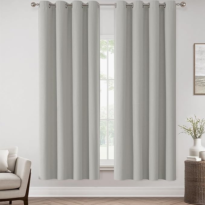 ChrisDowa 100% Blackout Light Grey Solid Curtains 72 Inches Long 2 Panels for Bedroom Living Room,Farmhouse Room Darkening Thermal Insulated Soundproof Grommet Top Window Treatment Drapes,52x72