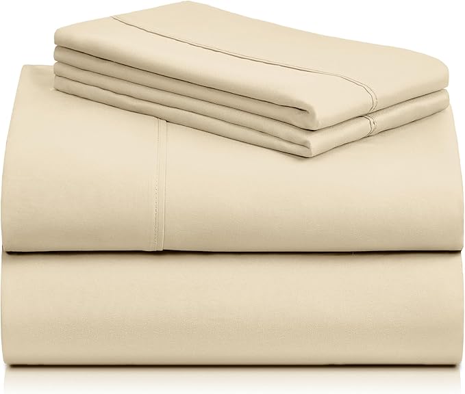 LuxClub 3 PC Twin Sheet Set, Deep Pockets Wrinkle Free Cooling Bed Sheets Hotel Bedding for Women, Men, Kids & Teens, Includes 1 Fitted Sheet, 1 Flat Sheet and 1 Pillowcase-Silky Soft Cream